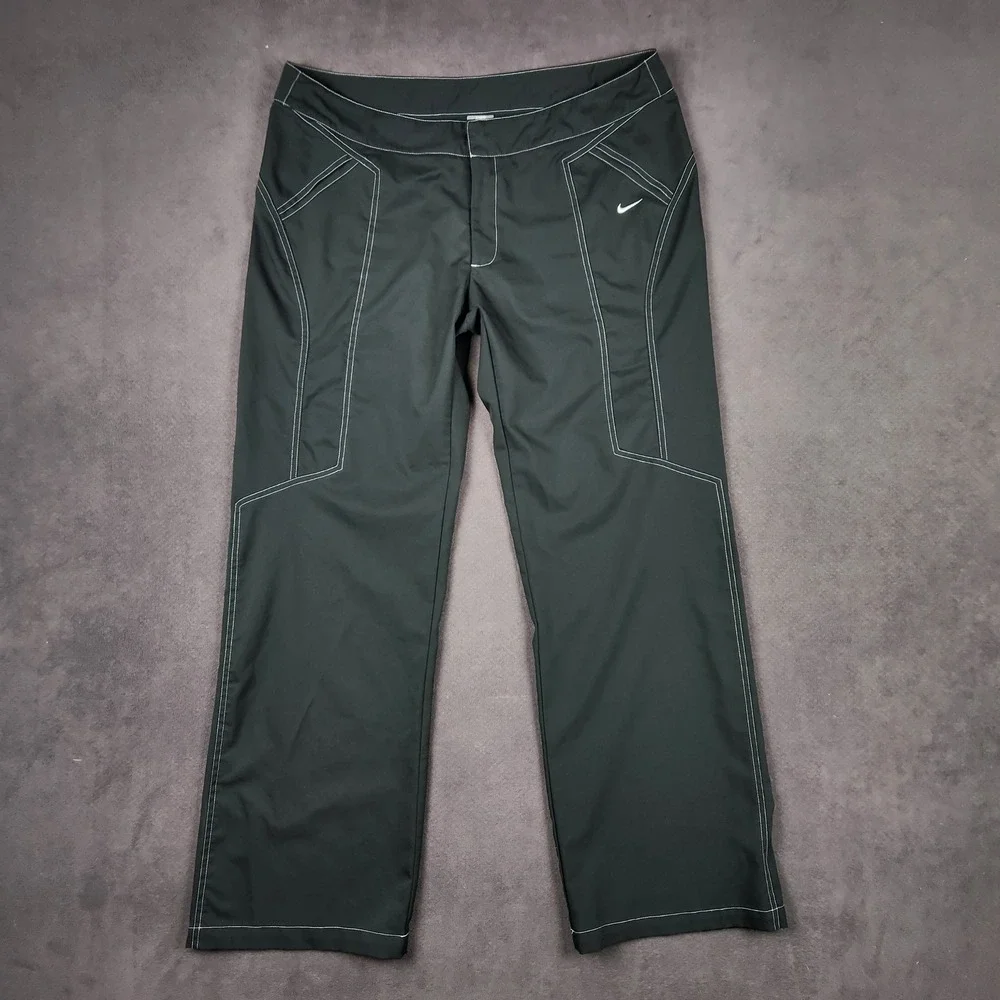 Nike Heritage Sportswear Bootcut Pants Womens XL Black Y2K Contrast Stitch
